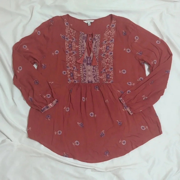 Lucky Brand Floral Peasant Top, Color Rust Size L - Picture 1 of 14
